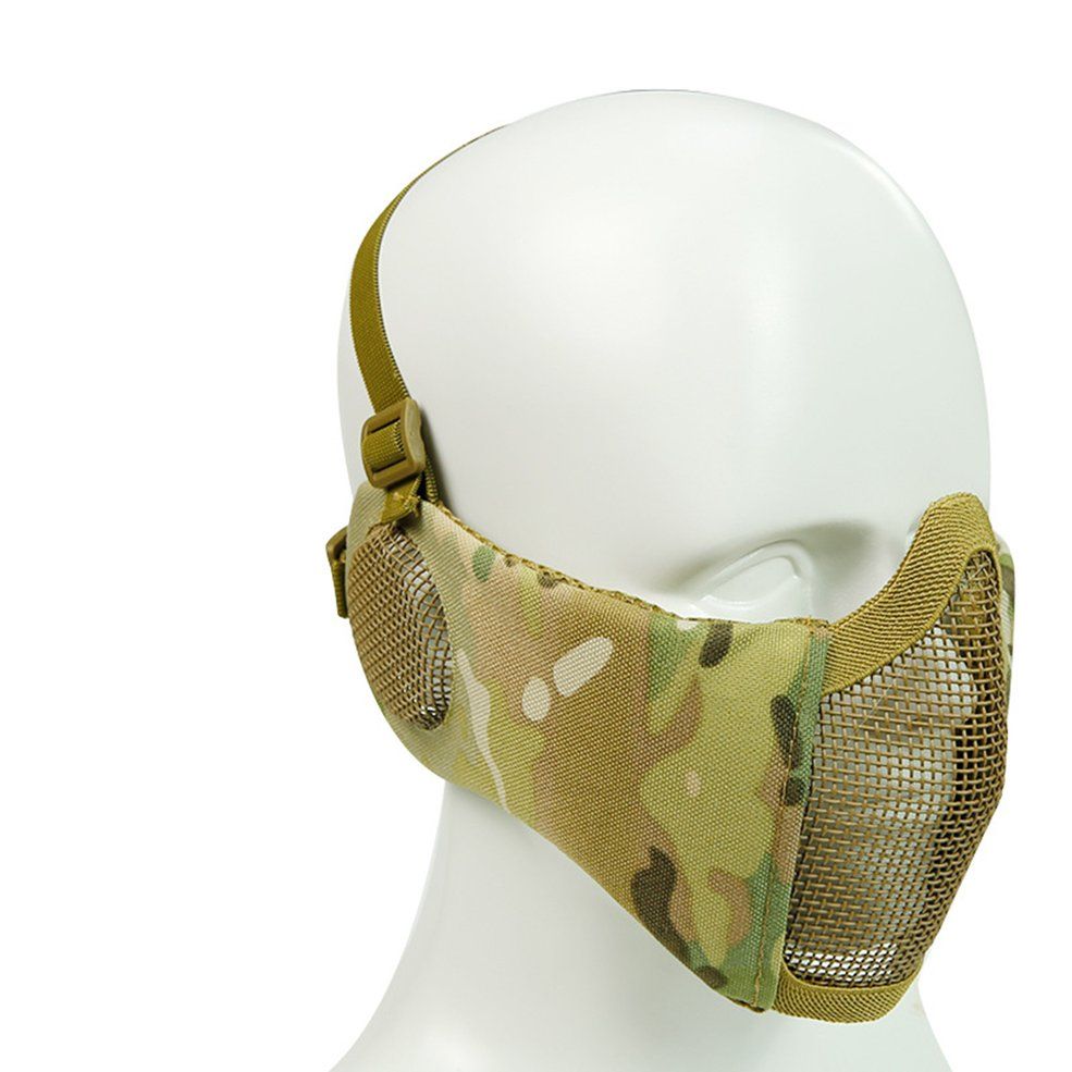 Tactical Airsoft Mask Half Lower Face Metal Steel Net Ear Protection Mask