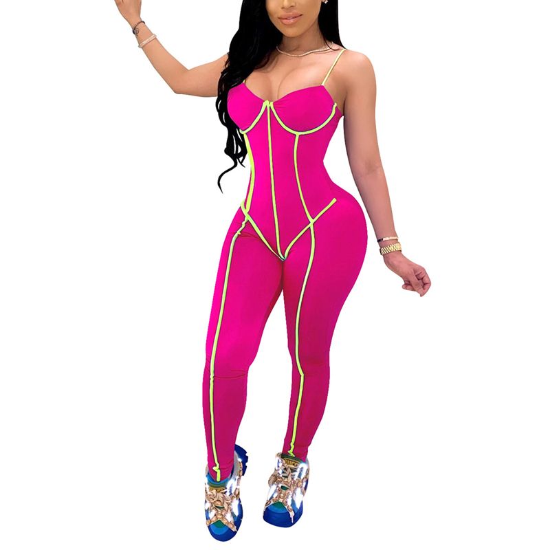 Women's Sports Jumpsuit Tights Suspenders Reflective Line Sportswear Splicing Clothes