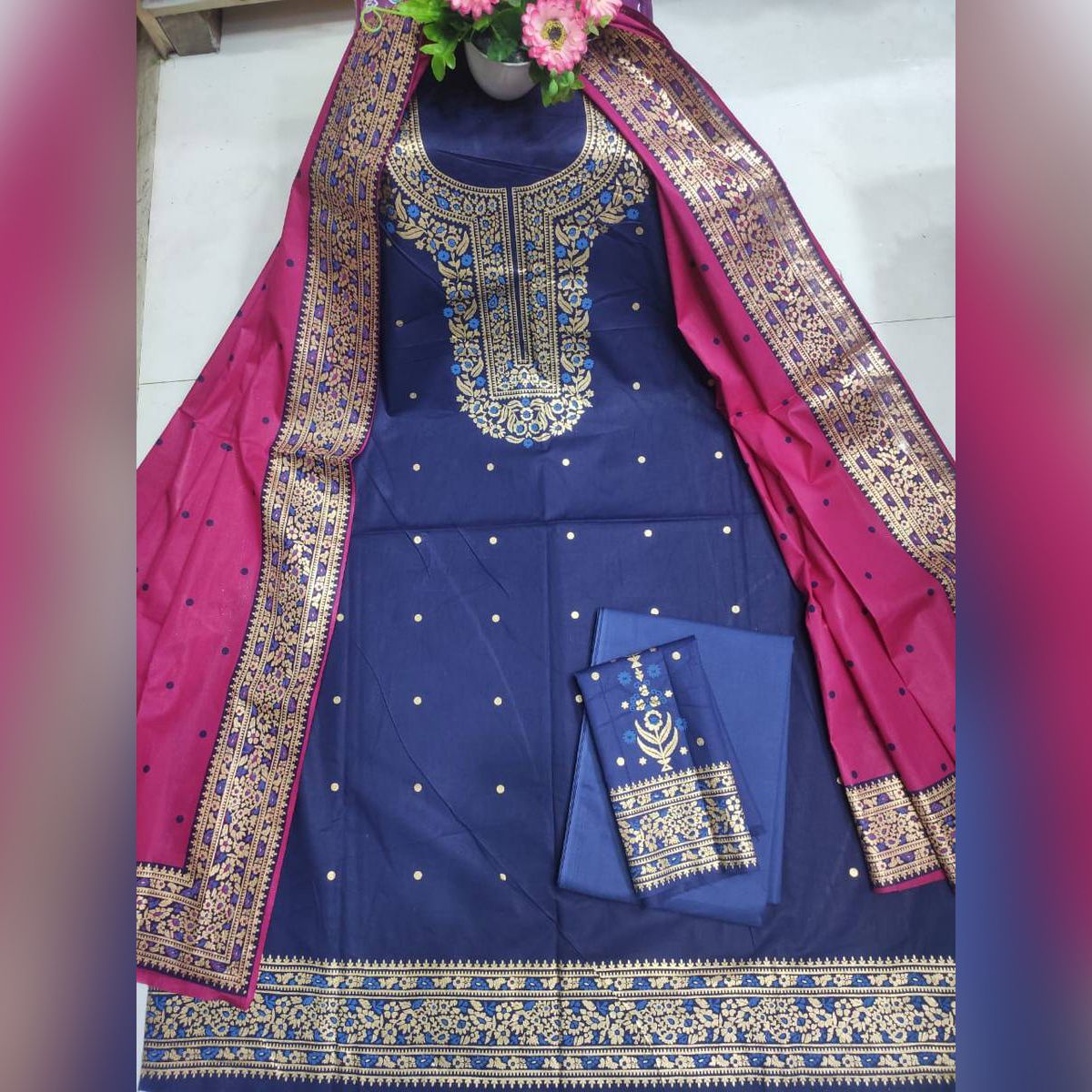 New Unstitched Cotton Afsan Screen Printed Three Piece For Woman