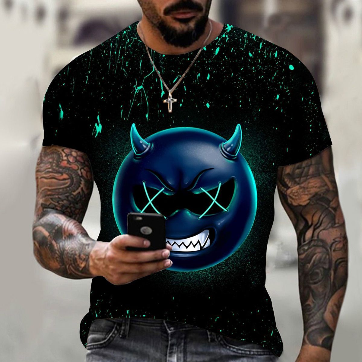 Oversized T Shirt For Men Casual Short Sleeve  Hop Smiling Face Print Plus Size Tee Shirt Pullover Mens T-shirt Top