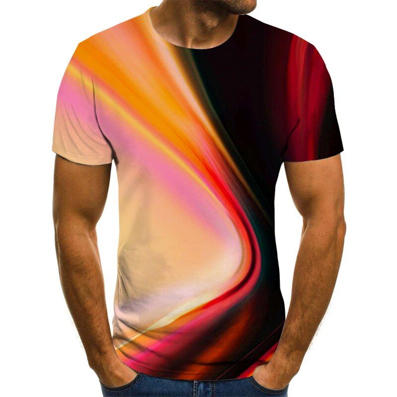 Casual Men's T-Shirts Men's 3D Plaid Tops Daily Casual Short-Sleeved Summer Fashion O-Neck Shirts Daily Streetwear