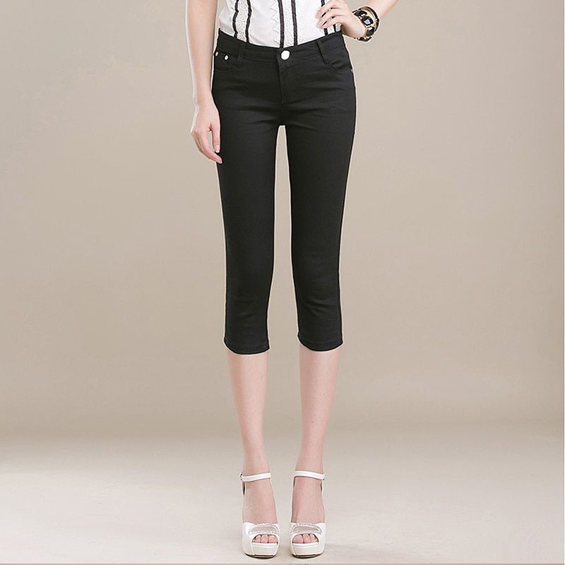 Women's Capris Summer Pants For Women Candy Pantalon Femme High Waist Black Short Trousers Summer Capris Pants Women Stretch
