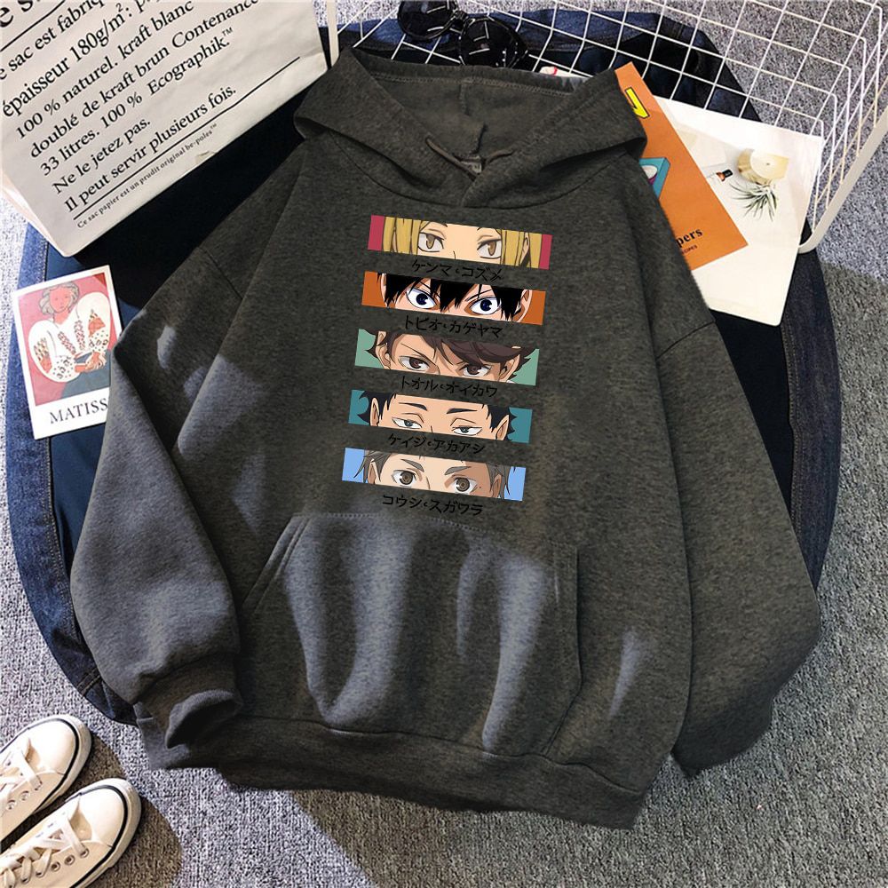 Japan Anime Haikyuu Fashion Print Hoodies Man Cute Fleece Hoodie Pattern Pocket Streetwear Autumn Winter Warm Clothes Men