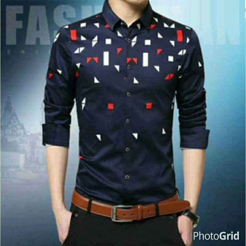 Navy Blue Cotton Full Sleeve Casual Shirt for Men