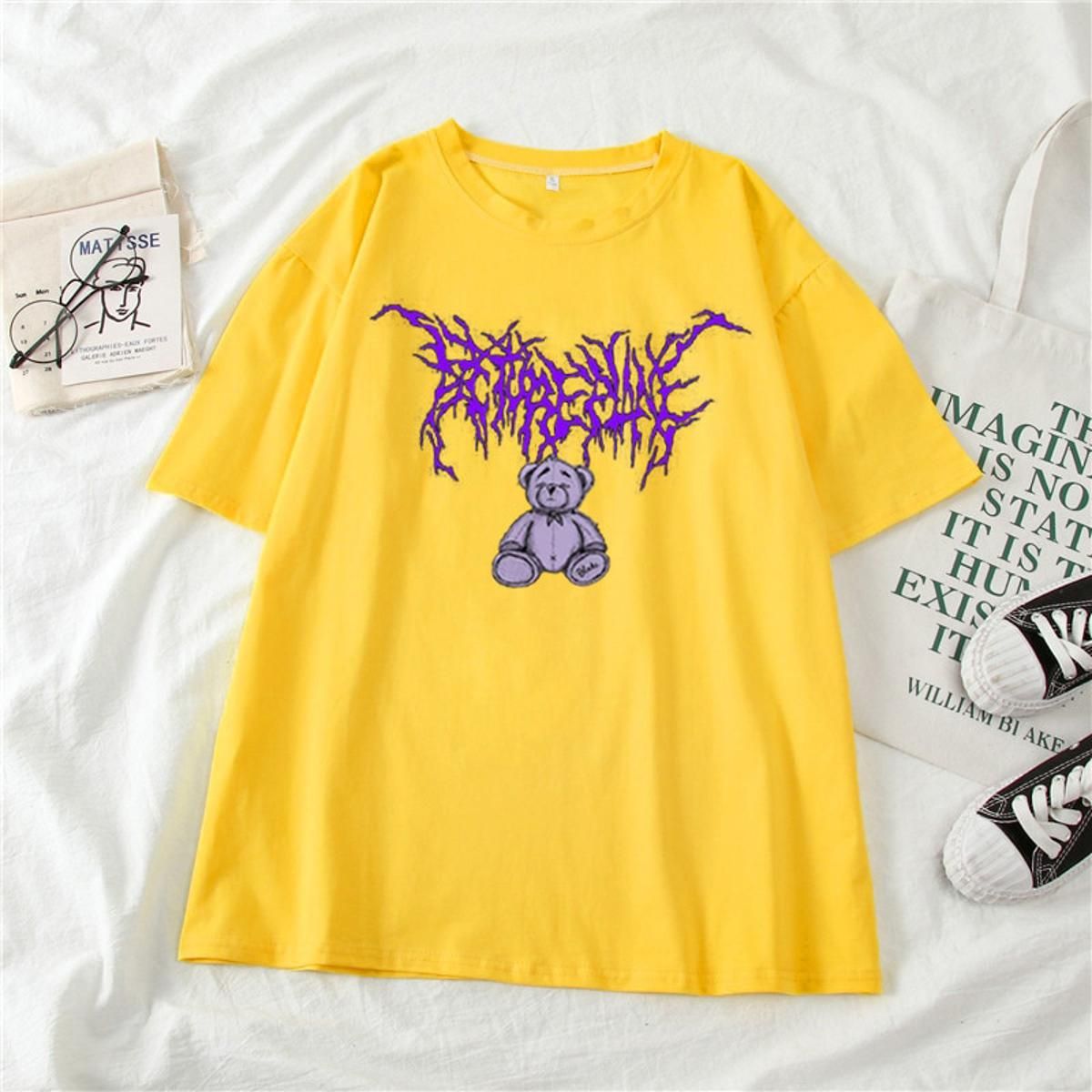 2020 Harajuku cartoon gothic print short sleeve Bear T-shirt women tops Summer streetwear O-neck sweet girls tee shirt