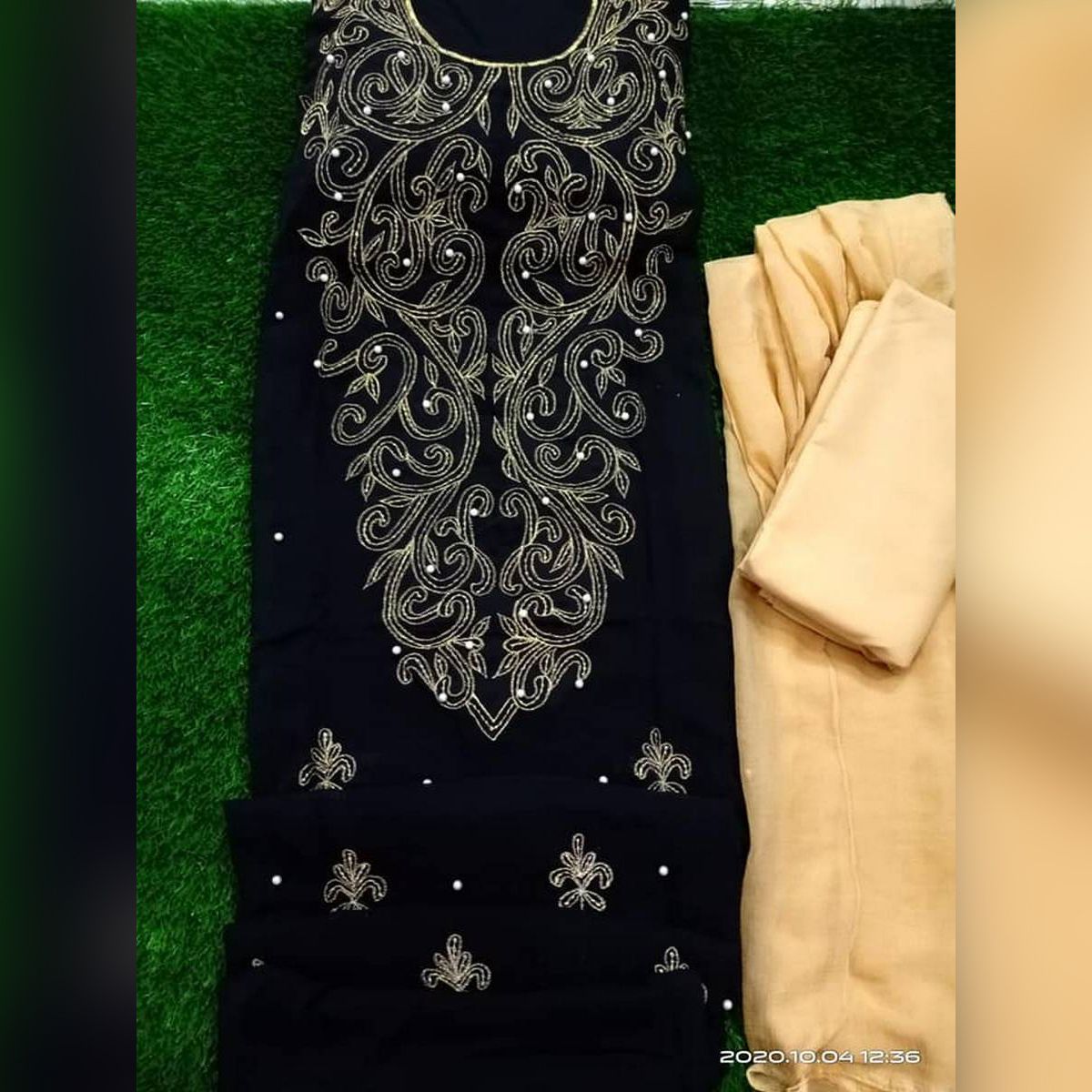 Black Color Indian Unstitched Georgette Embroidery & Puthi Work 3 Piece Salwar Kameez For Women Three Piece