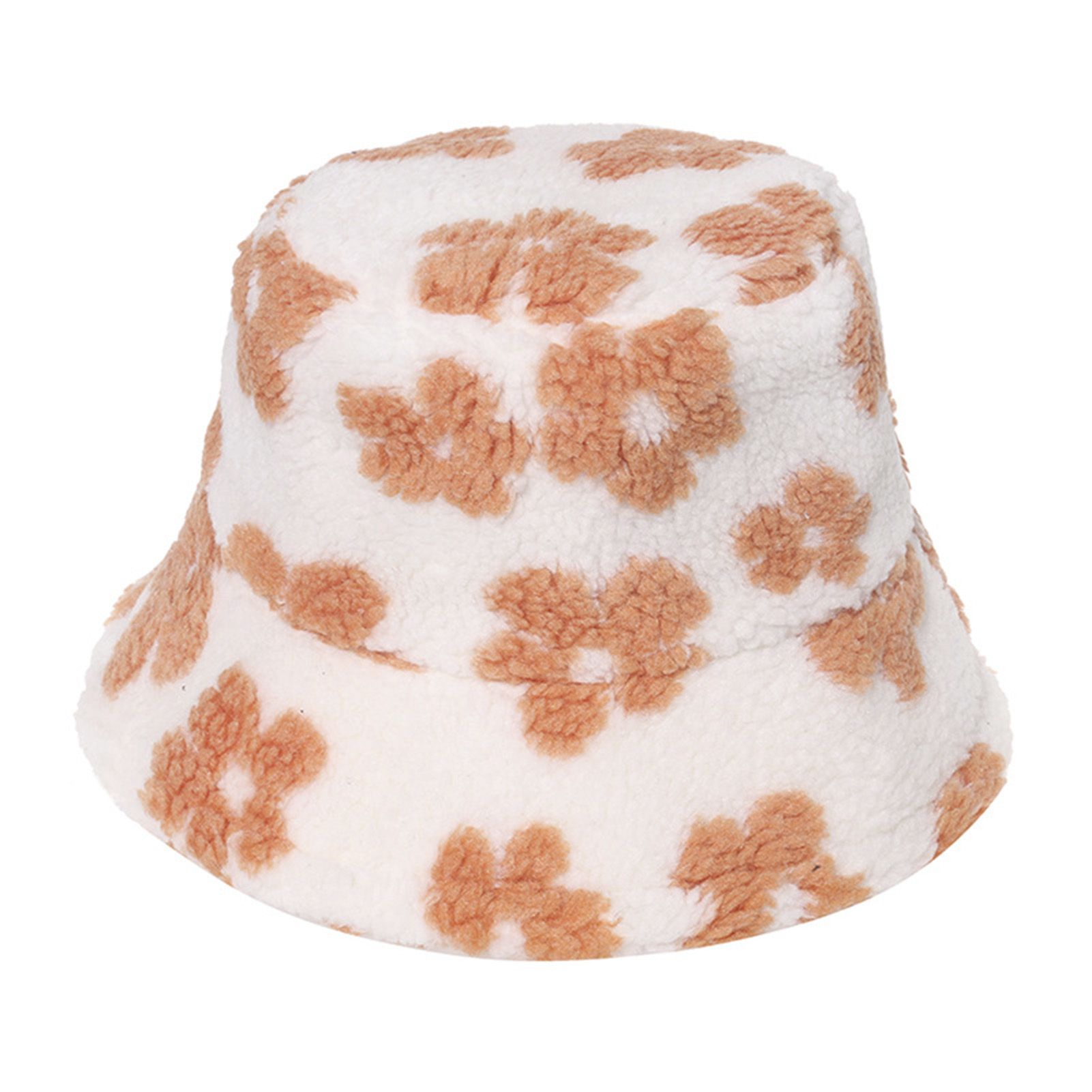 Bucket Hat Small Flower Print Plush Unisex Lightweight Warm All Match Cap for Outdoor