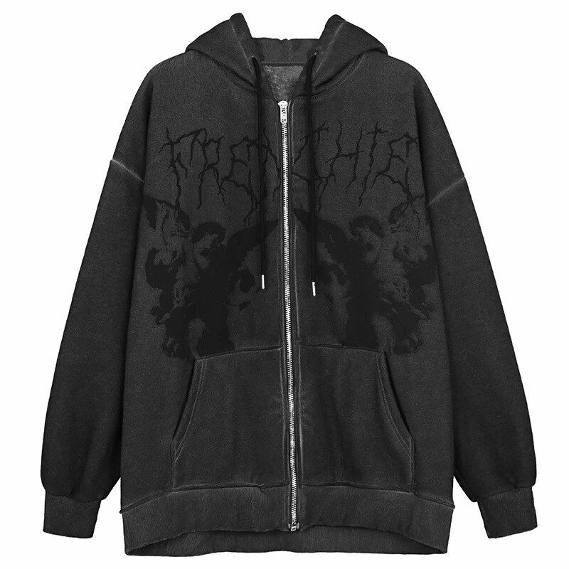 FGKKS Hoodie An Fairy Grunge Dark Print Jacket Coat Women -hop Streetwear Harajuku Anime Coat Zipper Hoodies Male