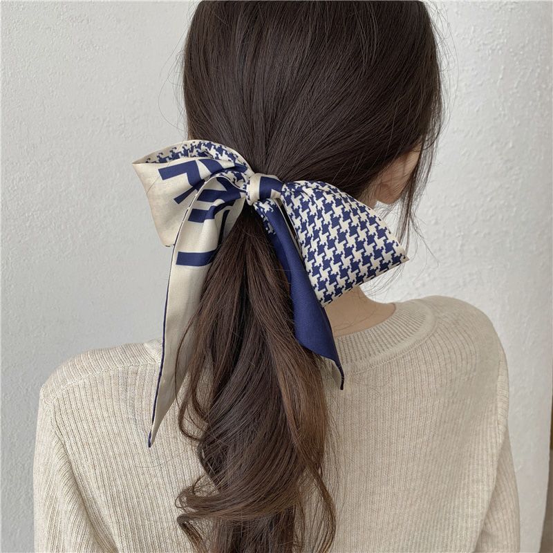 Luna&Dolphin Women Narrow Long Scarf 100x6cm Chic French Gentle Elegant Chiffon Silk Tie Letter Print Bag Ribbon Headband Choker