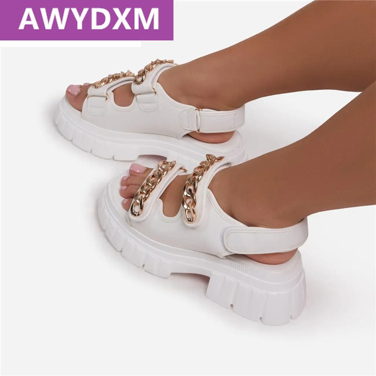Sandals Women Summer New Chain Gladiator Shoes Woman Chunky Platform Sandals Casual Beach Shoes Female Flip Flops