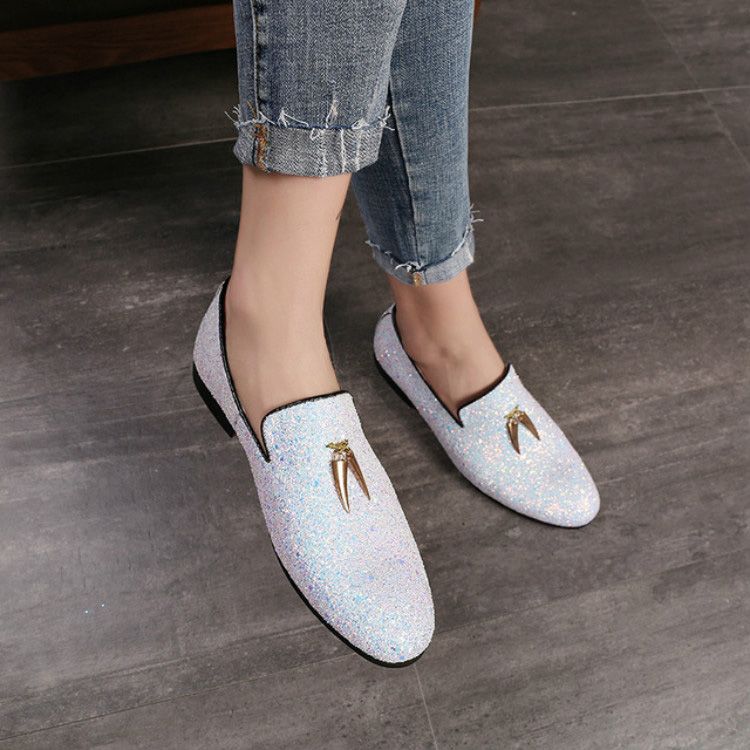 Men Pointed Toe Solid Color Casual Shine Loafer