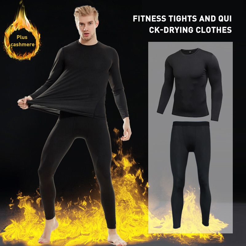 Breathable and wicking Quick Dry Winter Thermal Underwear For Men Keep Warm Long Johns Fitness Flecce Legging Tight Undershirts For Cycling Riding