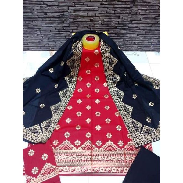 Unstitched RED Color Cotton screen Printed Salwar Kameez for Women