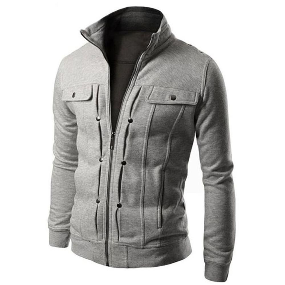 Plus Size Men Stand Collar Long Sleeve Jacket Coat
