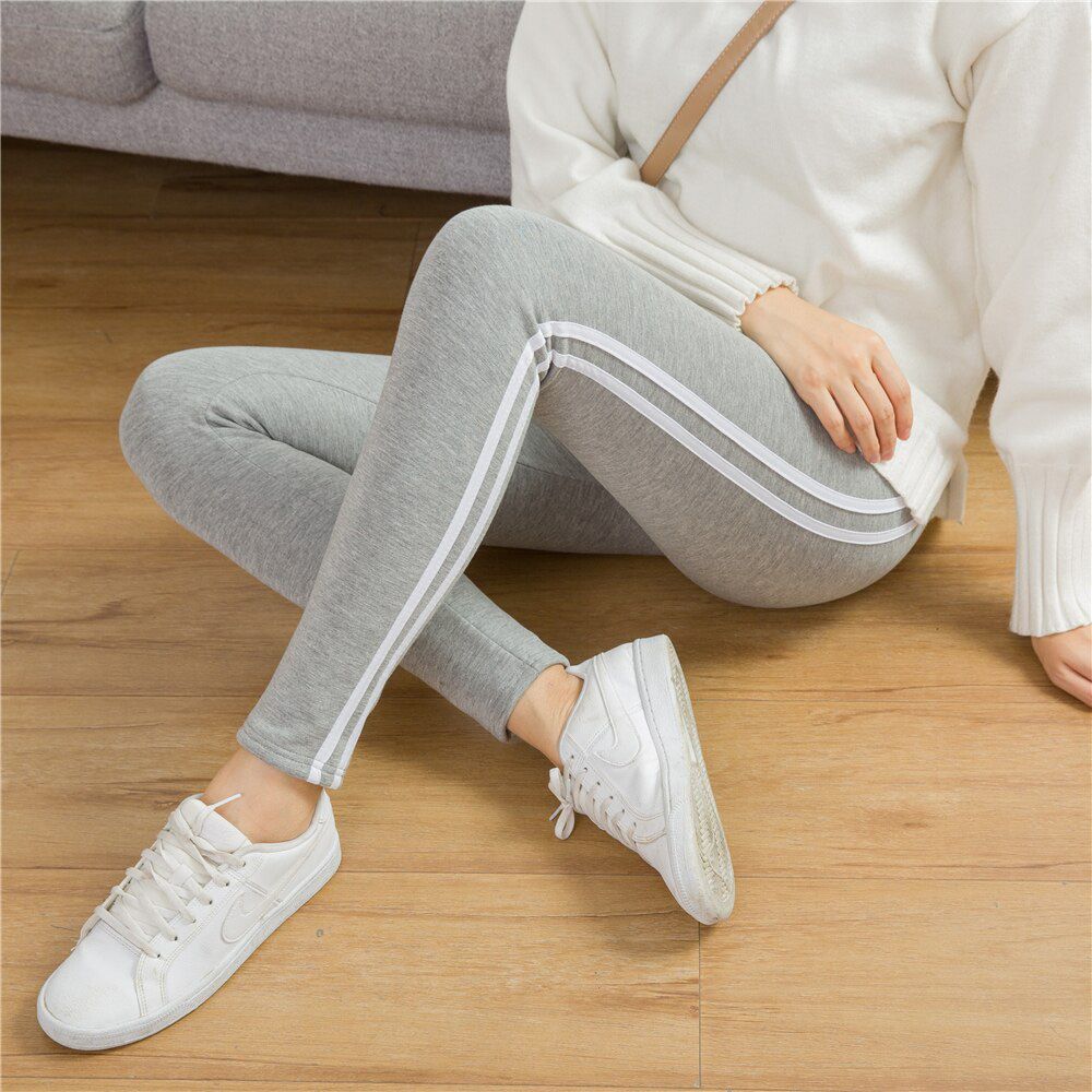 Cotton Ankle Length Pants Women Autumn and Winter Casual Sweatpants Pencil Striped Women's Trousers