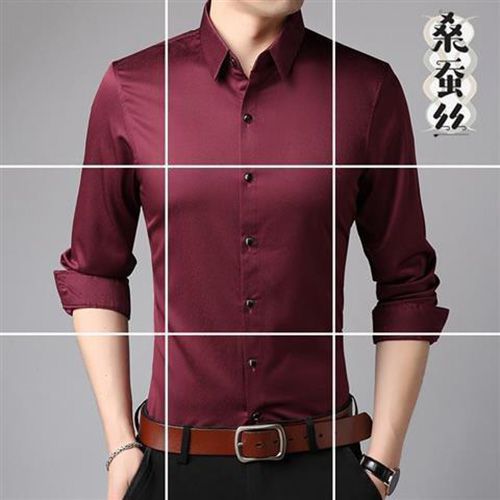 Mulberry silk men shirt imitation silk long-sleeved ultra-thin ice silky material anti-wrinkle casual shirt Formal Shirt S-4XL