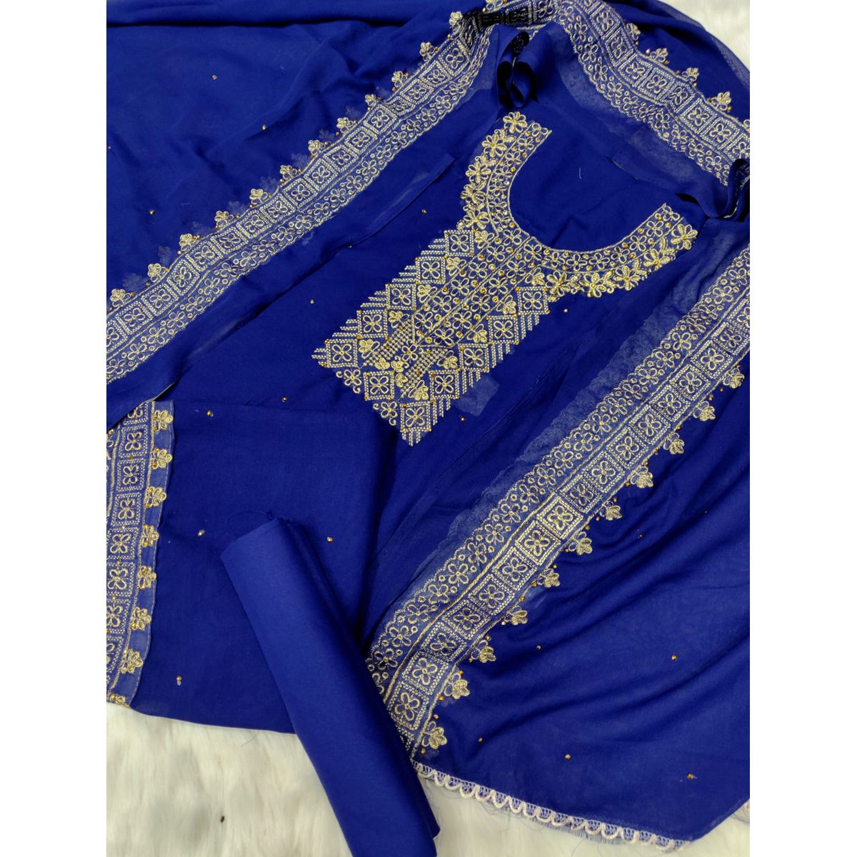 Indian Stylish Unstitched Weightless Georgette/Jorjet Embroidery Work Shalwar Kameez Three Piece Fashion For Women {3 Piece}