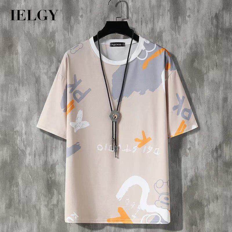IELGY Japanese t-shirt short-sleeved men's printed loose round neck