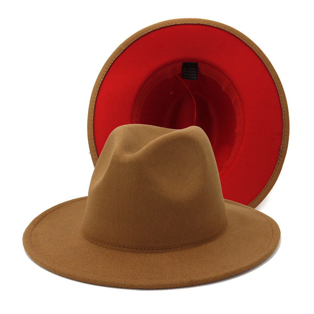 QBHAT Wholesale Red Patchwork Wool Felt Fedora Hats Women Men Double-Sided Color Matching Ladies Bowler Panama Hat