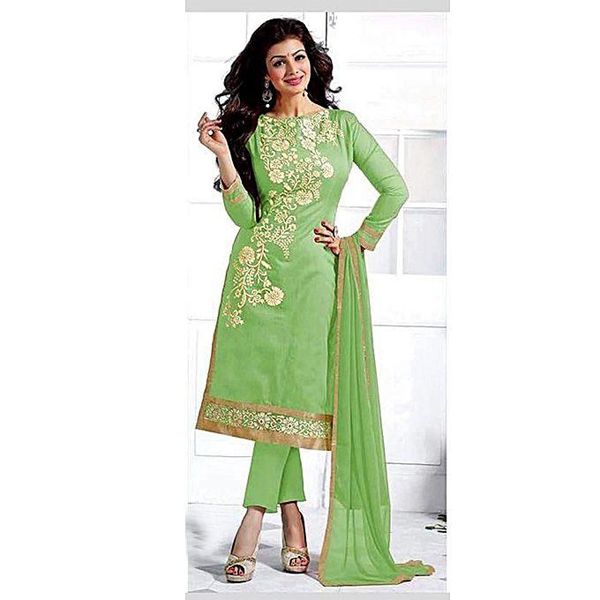 Unstitched Light Spring Green Cotton Salwar Kameez