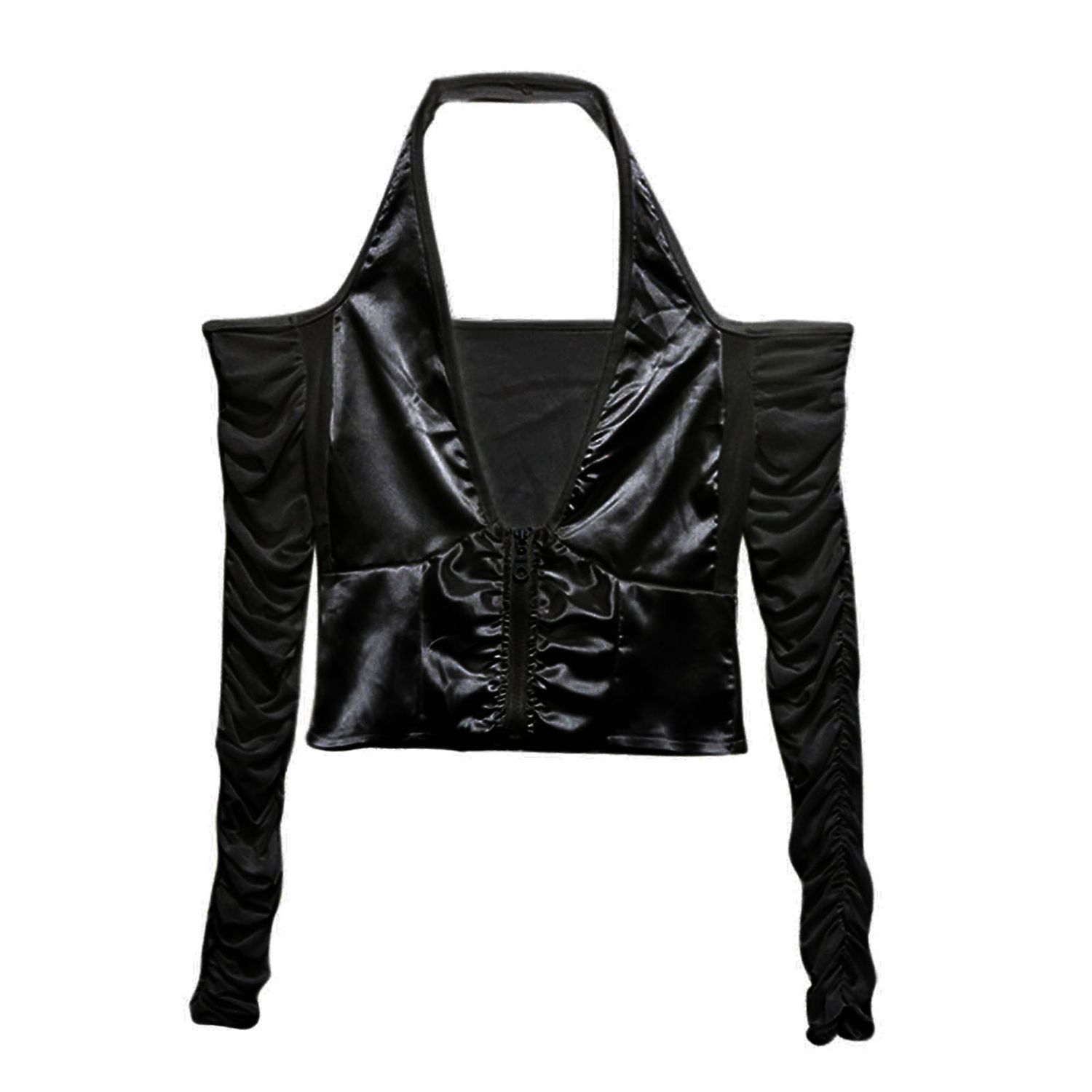 Party Tee Shirt Zipper Closure Halter Off Shoulder Stretchy Camisole