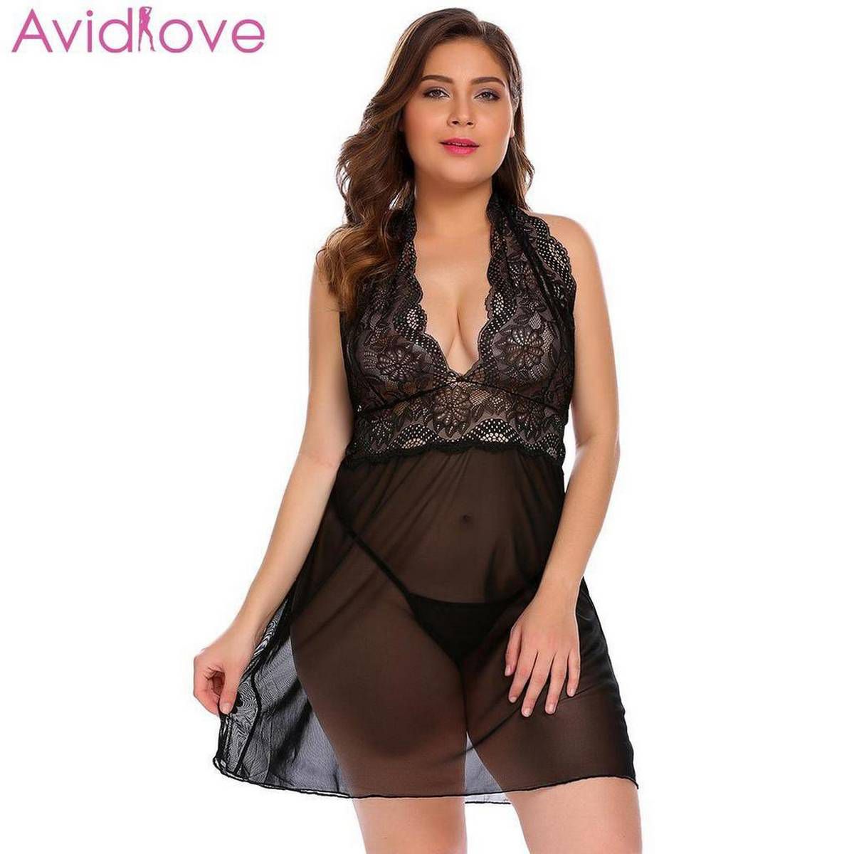 Sexy Women And Girls Nightgown Sleepwear Night Dress Nightie Babydoll Chemise Sleep Wear Nightdress Nighty Sleep Shirt Ladies Lingerie Robe (S43Black)