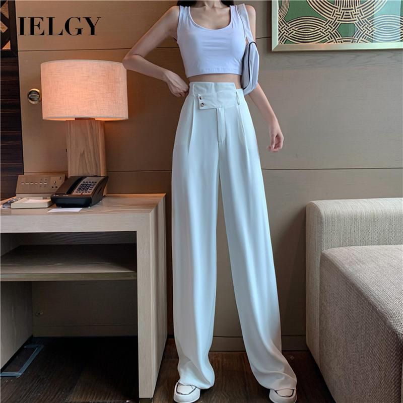 IELGY Women's pants Drape Long Suit Solid color Fashion Straight High waist Mopping pants Casual
