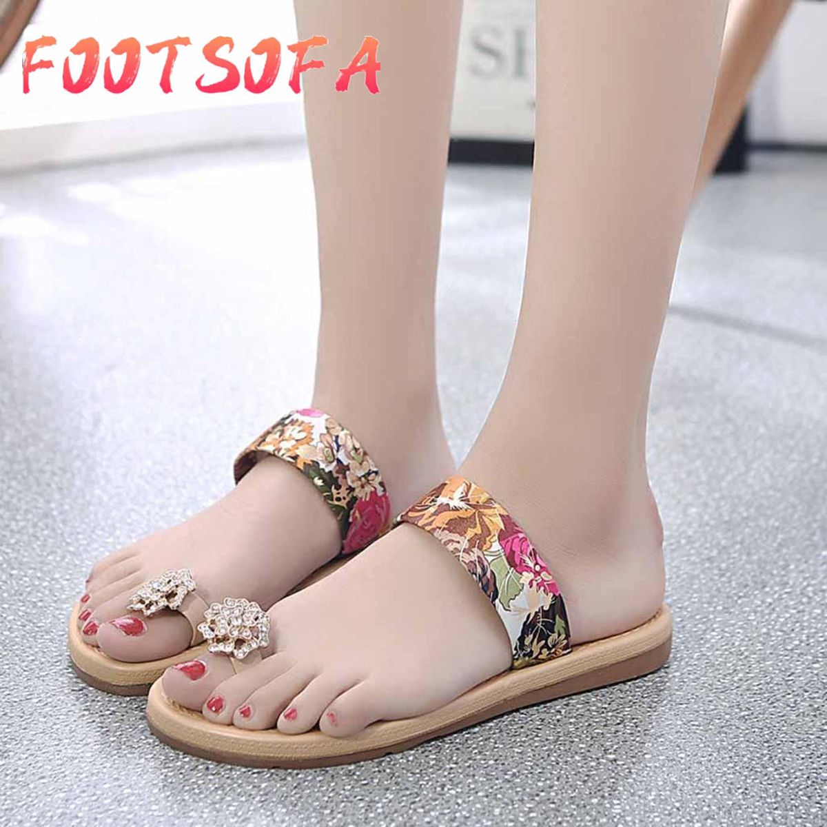 Korean Style Women Sandals Summer Women's Non-Slip Sandals Flat Beach Slippers Jeweled Sandals Toe Slippers Fashion Shoes Work female shoes women shoes