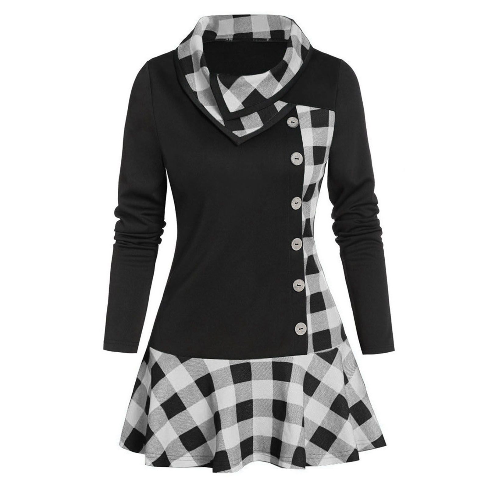 Casual Dress Slim Fit Overlapped Lapel Buttons Decor Casual Dress