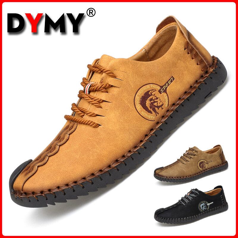 DYMY Men Plus Size Leather Casual Shoes Men Handmade Shoes Vintage Shoes Slip On Shoes Men Casual Shoes Artificial Leather Driving Boat Shoes Flats Men Shoes Big Size
