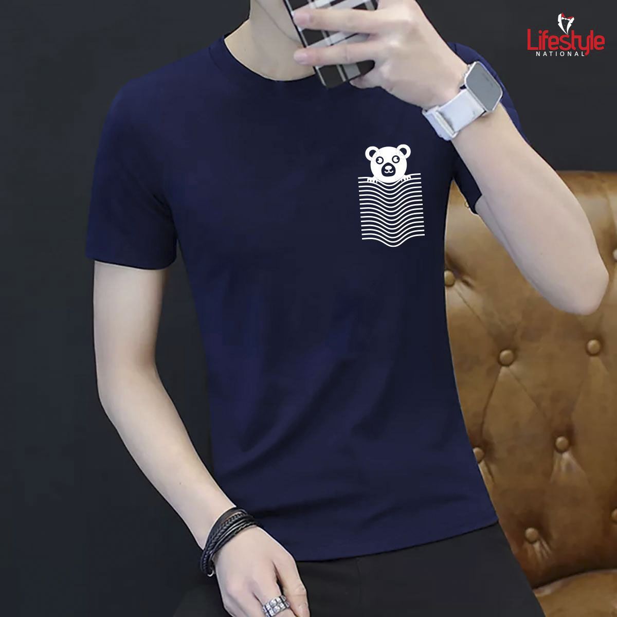 Cotton Casual T-shirt for Men - Navy Blue