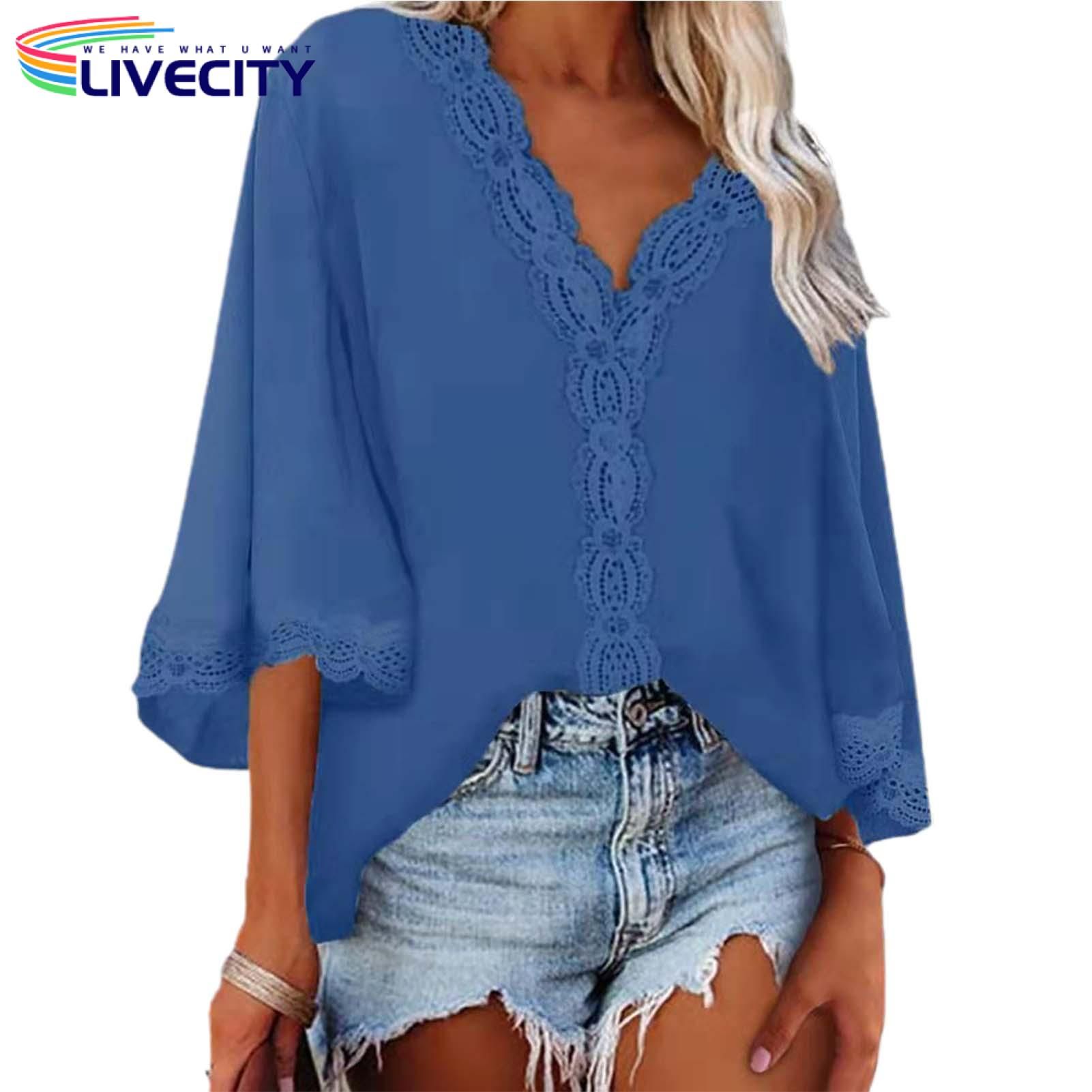 Summer Shirt Tament Solid Color Le Trim Pullover Blouse