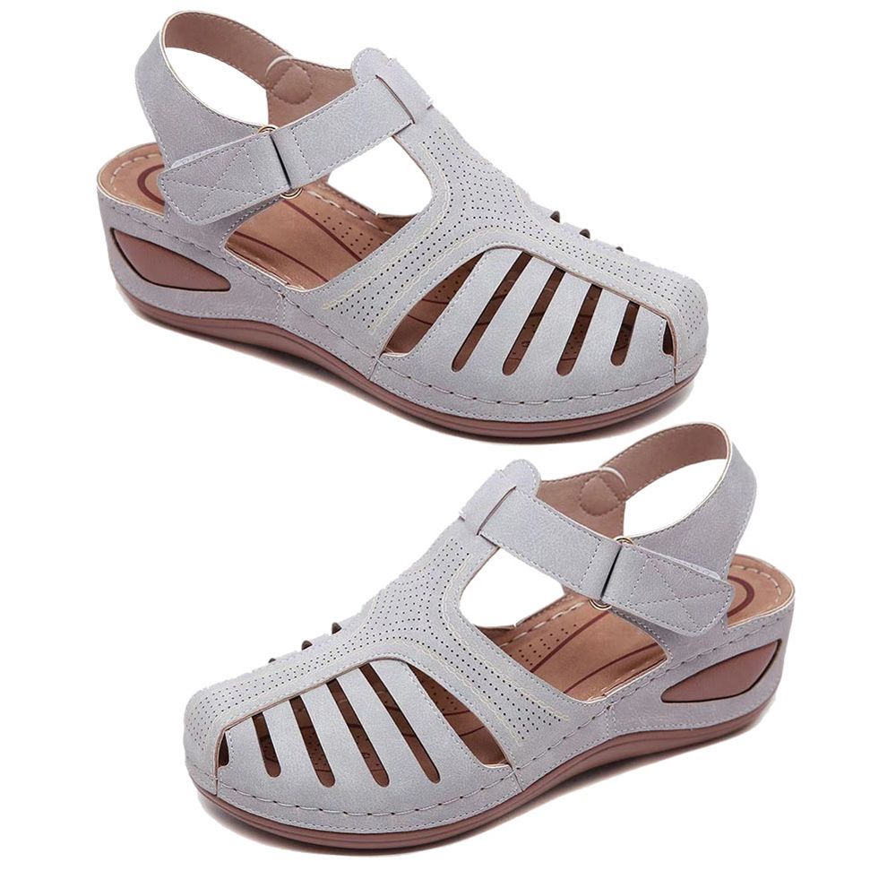 Women Shoes Summer Retro Hook Loop Closure Non-slip Hollow Beach Wedge Sandals