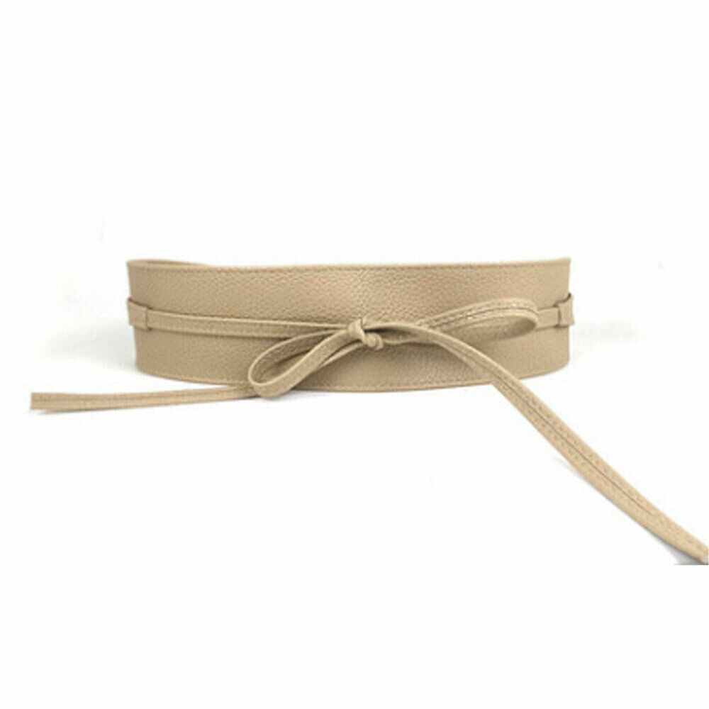 Classy Women Waist Belt Stretch Buckle Bow Wide PU Leather Elastic Slimming Lace Up Waistband Corset Tie Belt