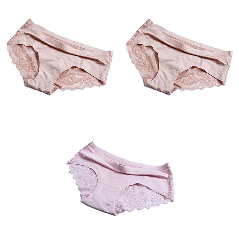 3Pcs M-4XL Panties For Women Lace Silk Women's Lingerie Low Waist Big Female Underwear Plus Size Seamless Women's Panties