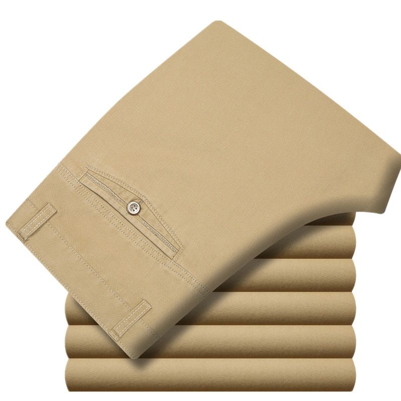 Spring Summer Thin Suit Pants Men Middle-aged Cotton Slacks Loose Solid Business Casual Pants Father Dad High Waist Straight