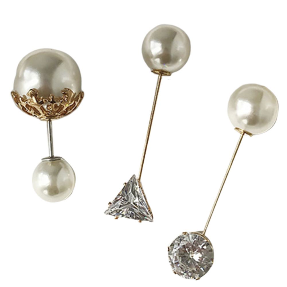 Faux Pearl Rhinestone Women Brooch Pin Set Collar Clip Shirt Sweater Ornament