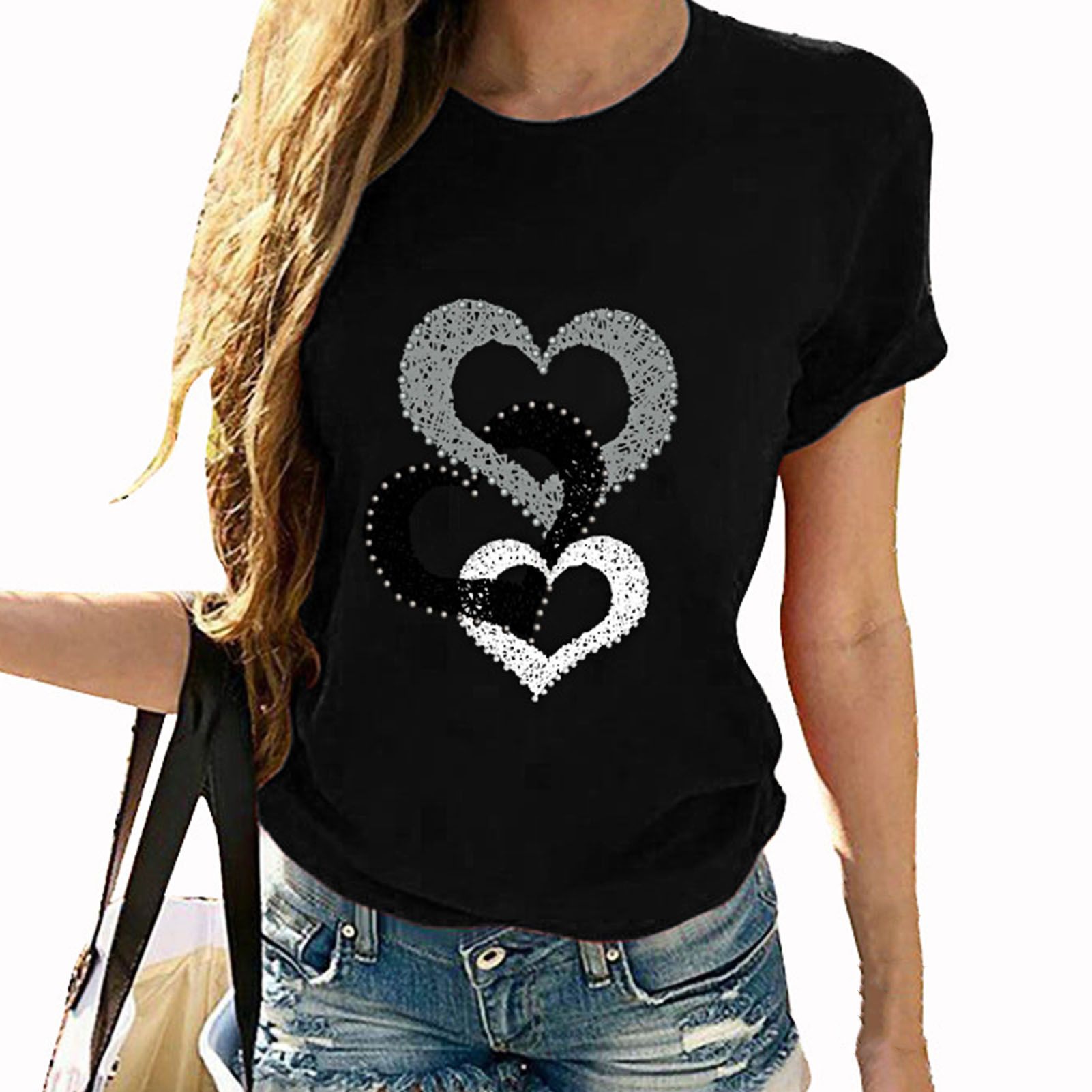 Girls T-shirt Stretchy Heart to Heart Print Girls T-shirt