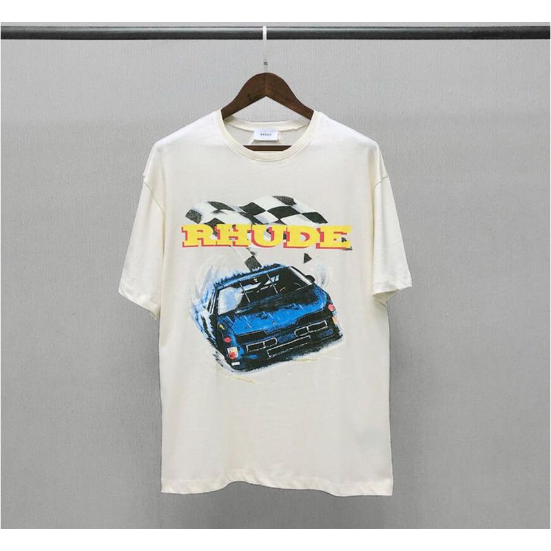 Oversize Rhude BOX PERSPECTIVE T-shirt Summer Men Women Vintage 1:1 Quality RHUDE Tee Color Logo Print Tops Short Sleeve