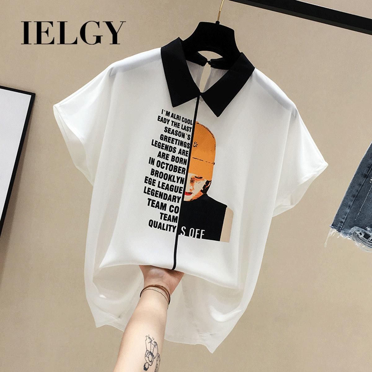 IELGY V-neck chiffon shirt female short sleeve summer Korean wild temperament shirt