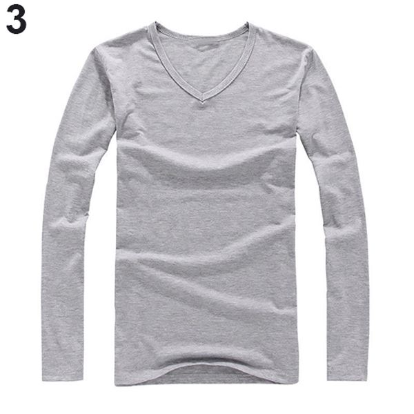 Men's Fashion Slim Fit Cotton V-neck Long Sleeve Casual T-shirt Concise Top