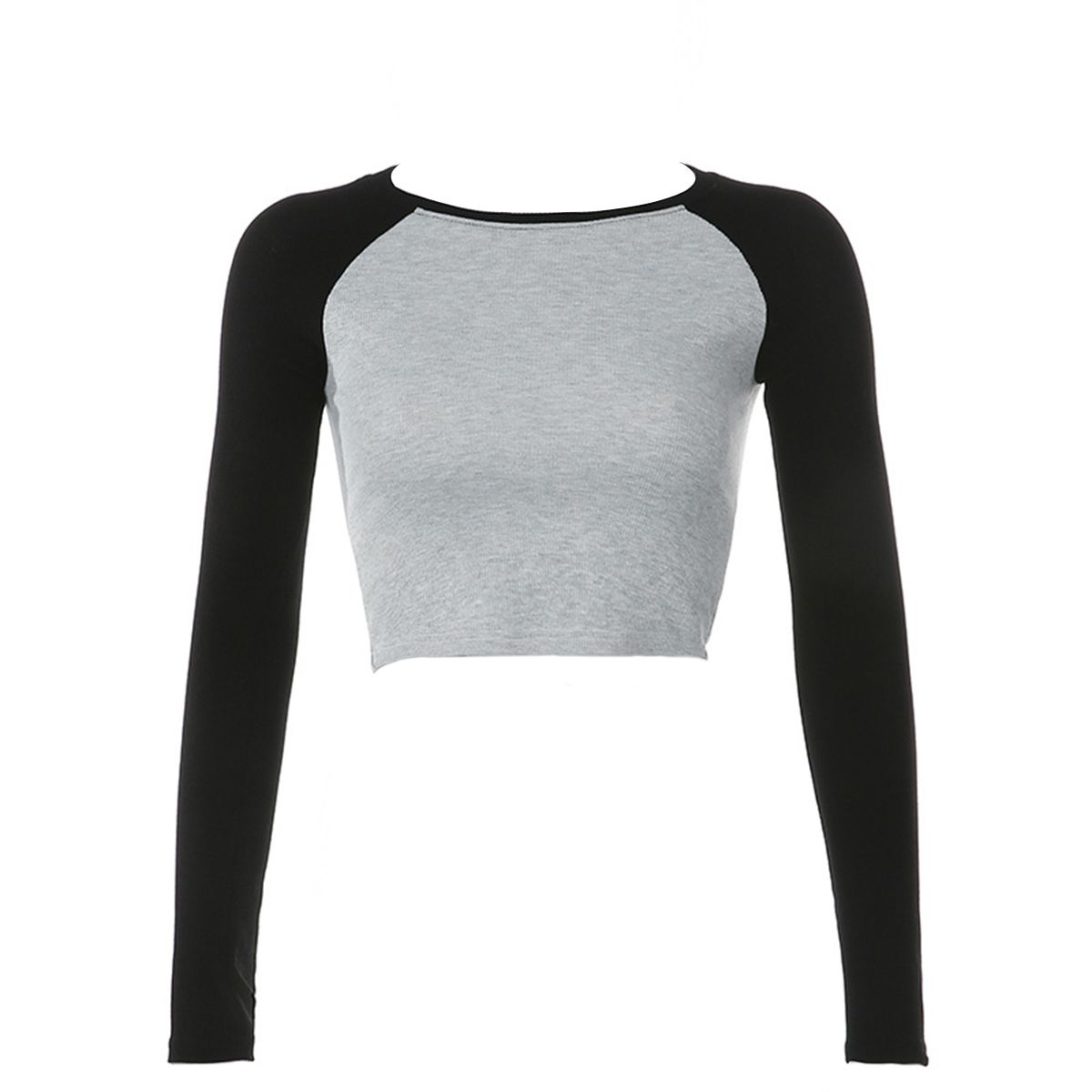 2021 Women fashion Crop Top, Long Sleeve Round Neck Slim Fit Raglan Short Blouse for Summer Fall