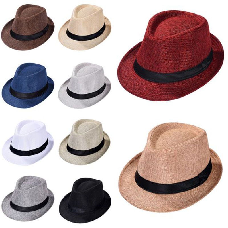 Straw Hat Spring Summer Retro Fedoras Top Plaid Hat - Cap
