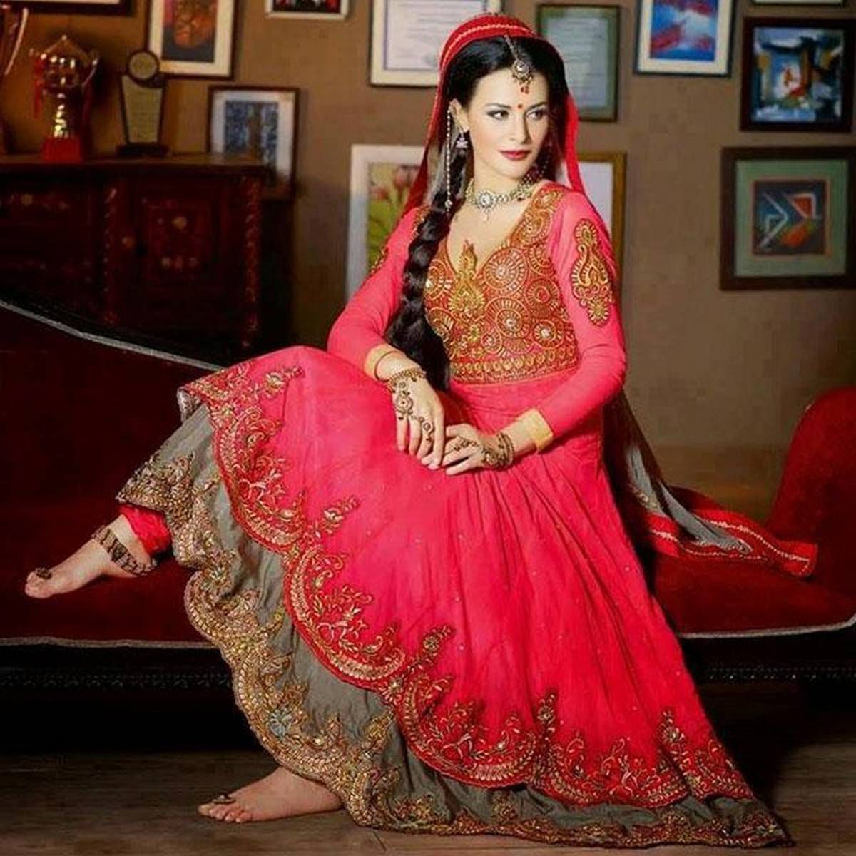 Unstitched Hot Pink Georgette Gown For Women
