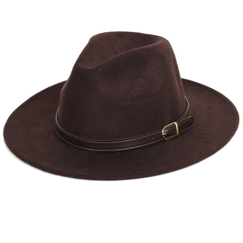Bowler hat man men's fashion shallow fedora hats classic uni solid color belt buckle large size caps 60CM wool warm male