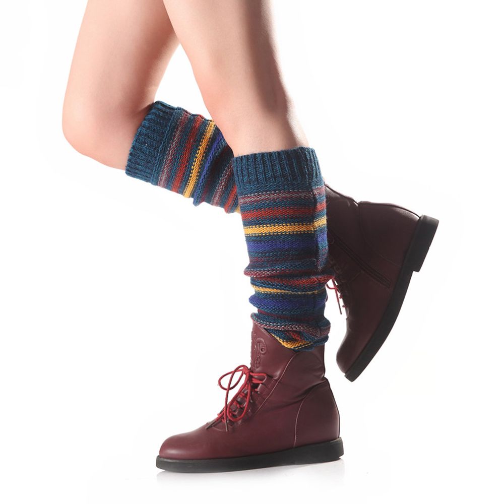【ALLGOOD】Women Mixed Color Woollen Long Over Knees Leg Warping Knitted Boot Cover Socks