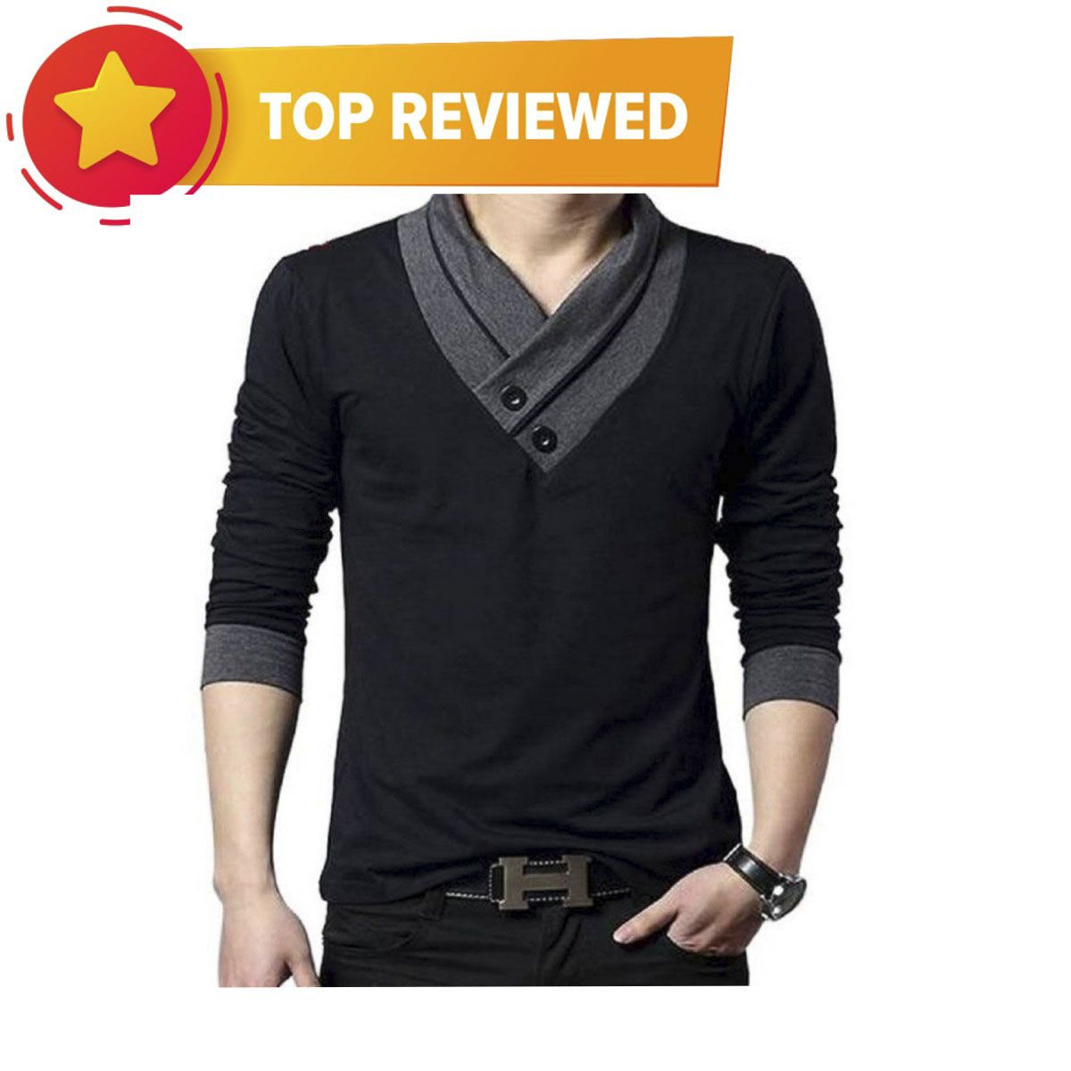 V-Neck Cotton Long Sleeve T-Shirt for Men - T Shirt - T Shirt For Man - T Sirt