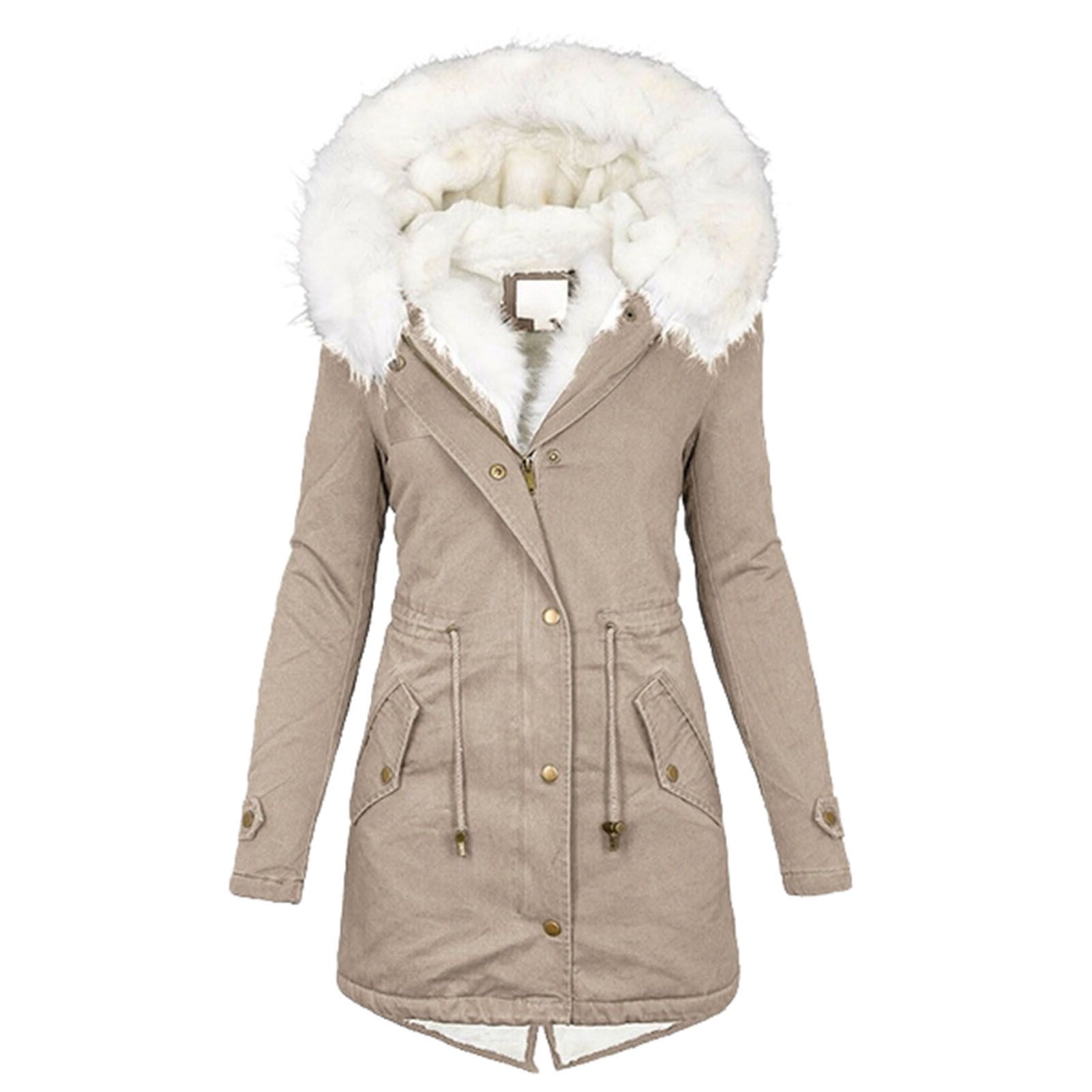 Casual Coat Mid-Length Plush Hooded Multi Pockets Casual Coat