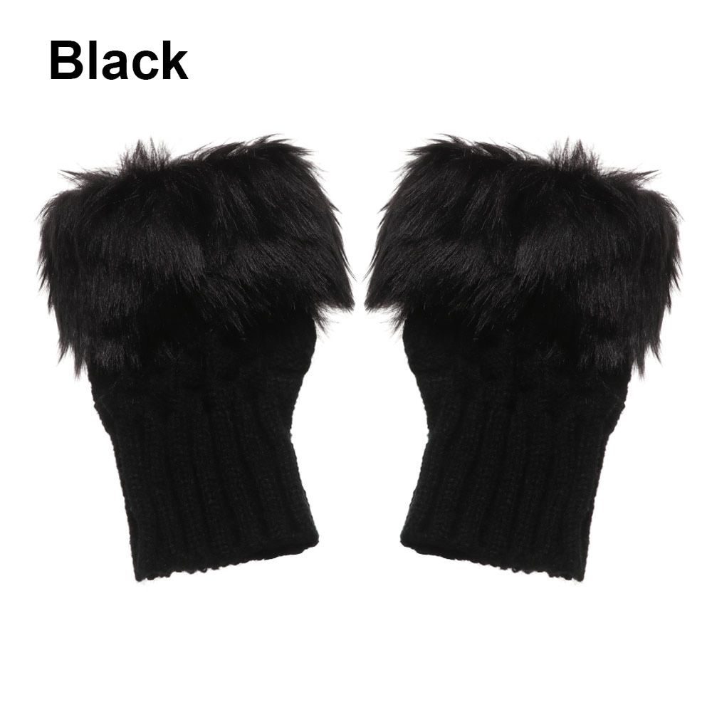 Fashion Faux Rabbit Hair Gloves Women Girls Winter Gloves Mittens Fingerless Thicken Warm Soft Stretch Knitting Gloves