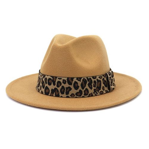 Fedora Women Hat Solid Leopard Band Casual Felted Men Caps Panama Outdoor Wide Brim Men White Black Winter Fedoras Gorras Hombre